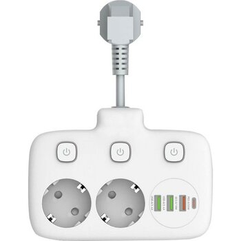 Kablolu Priz USB 6 'sı Birarada Çoklu Priz 2priz + 3 USB 1 Pd & Qc3.0 1 Typc E  Akım Korumalı - Beyaz