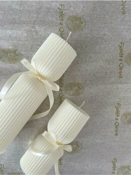 Lalezen Home Beyaz Kurdeleli Blok Mum Seti