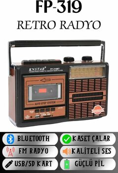 L'eDoren Tepe Fp-319bt Nostaljik Bt Usb Sd Fm Kaset Çalar Nostaljik Retro Radyo