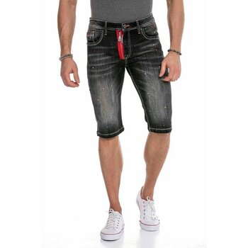 Cipo & Baxx CK240 Kırmızı Fermuarlı Basic Siyah Erkek Kot Şort10 - 32