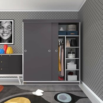 Kenzlife Gardırop Sürgülü Kapaklı Kapılı 160 Papatya Gri Gardolap Dolap