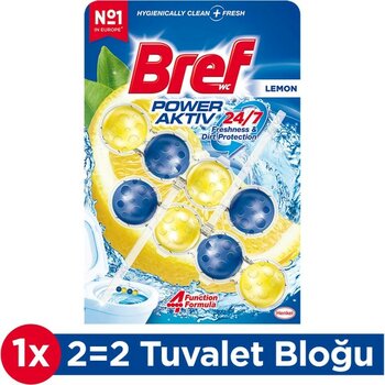 Bref WC Power Active LimonKir & Kireç Önleyici & Koku Giderici Katı 2'li Klozet Temizleme Topu