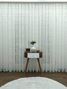 Caserta Home Pilesiz Sarmaşık Şal Desenli Beyaz Tül Perde 500 x 190 cm