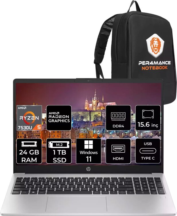 HP 255 G10 8A547EA 15.6 inç AMD Ryzen 5 7530U 24 GB 1 TB SSD AMD Radeon Graphics Windows 11 Professional