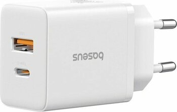 Baseus Cube Type-C + USB Girişli U+C 20W Hızlı Şarj Cihazı iPhone 15 14 13 12 11 Uyumlu Samsung ve Android Uyumlu Beyaz