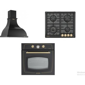 Silverline Rustik Siyah Ankastre Set (Retro Davlumbaz + RS5322B01 Ocak + RS6235B02 Fırın)