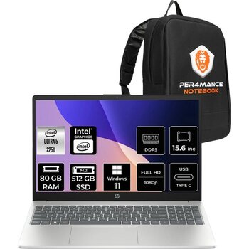 HP Aı 15 Core Ultra 5 225U 80GB RAM 512GB SSD 15.6" FHD Win11 Pro D51E0EAPN427 Notebook + Per4 Çanta - 512 GB - 80 GB