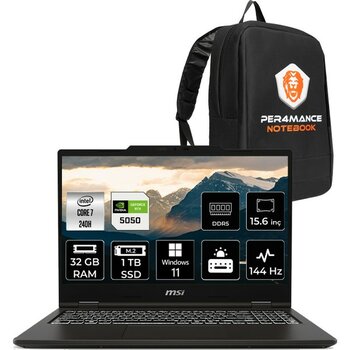 MSI Venturepro 15 Core 7 240H RTX 5050 8GB 32GB RAM 1TB SSD 15.6" FHD 144Hz Win11 Home A2RWEG206XTRP358 Gaming Laptop + Per4 Çanta - 1 TB - 32 GB