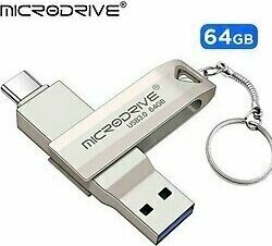 Microdrive 64 GB Type-C To USB 3.0 Hızlı Sağlam USB Flash Bellek Otg Çift Giriş Orjinal - Gri Metal