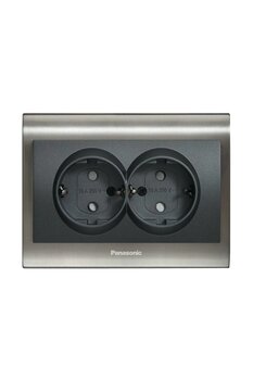 PANASONIC Thea Blu İkili Topraklı Priz Çerçeve Inox+Beyaz Kapak Füme