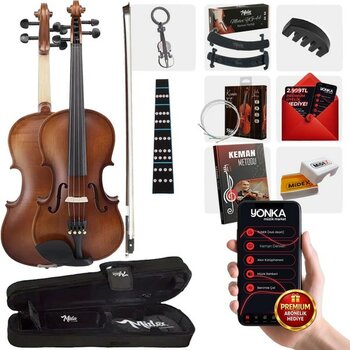 Midex LMA-544TYS 3/4 Profesyonel Keman 3/4 Çocuk Kemanı 10-13 Yaş (Yastık Susturucu Yedek Tel Çanta Yay Reçine Metod) - Koyu Kahverengi