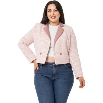 Disentis Modest Büyük Beden Kruvaze Yakası Deri Astarlı Kısa Pembe Ceket - 54