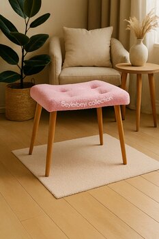 BEYLERBEYİ Makyaj masası pufu, pembe peluş kumaş, ayak uzatmalık puf, dekoratif puf