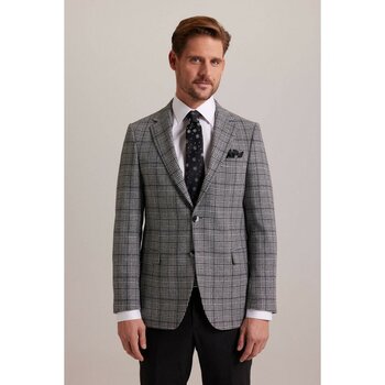 Ysf Erkek Gri Kışlık Yünlü Regular Fit Ekose Desenli Tek Ceket - 48 / 6