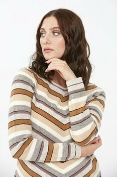 Desen Triko Kadın Çizgili Sıfır Yaka Kazak V.bej - Bej - XL