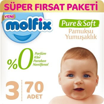 Molfix Pure & Soft 3 Numara Midi 70'li Bebek Bezi
