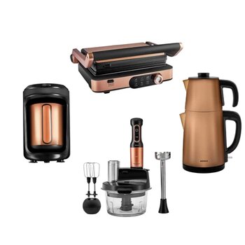 Karaca Gurme Premium Inox Evlilik Paketi Tost, Kahve, Çay Makinesi ve Mutfak Robotu Copper