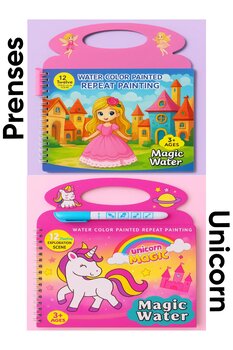 Magic Water 2'li Set Unicorn ve Peri Prenses Water Painting - Sihirli Özel Kalem Ile Boyama Kitabı