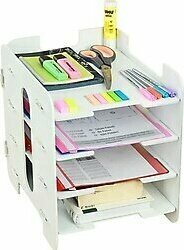 Evene Dosya Düzenleyici Masa Üstü Organizer Ahşap Evrak Rafı Beyaz Renk Model 1