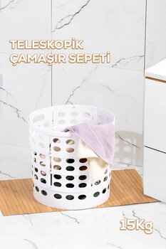 Porsima Teleskopik Katlanır Sepet Katlanabilir Çamaşır Sepeti Orta Boy Katlanır Çamaşır Sepeti Beyaz 15LT