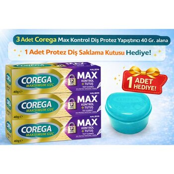 Corega Max Kalkan Diş Protez Yapıştırıcı 40GR -3 Adet -Diş Protez Saklama Kutusu Hediyeli