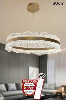 3 Renk Işıklı Kumandalı Modern Sarkıt Led Avizesalon ,oda ,mutfak ,hol 60 Cm Çiçek Rose Gold
