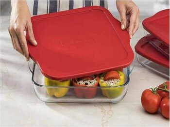 Paşabahçe Borcam Plastik Kapaklı Kare Fırın Kabı 31,5x28 Cm