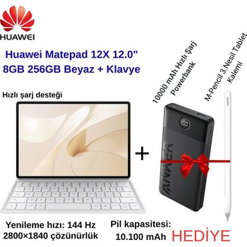 Huawei Matepad 12X 12.0" 8gb 256GB Beyaz + Klavye+3.Nesil Huawei  Kalem ,Anker 10000 Amper powerbank HEDİYE - 256 GB
