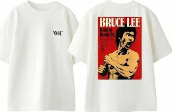 Bruce Lee Kung Fu Tasarım Sırt Baskılı Pamuk Beyaz XL Kısa Kol Bisiklet Yaka Oversize T-Shirt