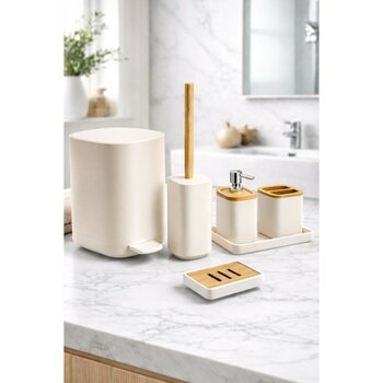 Özbience Bambu Banyo Seti Kare 6 Parça, Otomatik Basmalı Kapak, 6,5l - Altın - Seçenek 1