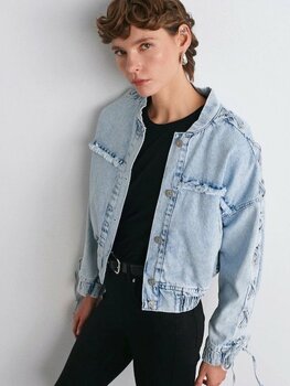 Dilvin 65367 Kolları Zımbalı Bomber Denim Mont-mavi Mavi 36