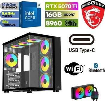 Msı Pc Ddr5 -Rtx 5070Tİ 16GB – Intel I7 14700KF – 32GB -64GB Ddr5 Ram – 1 Tb M.2 SSD  - Sıvı Sogutmalı-Windows 11 Pro  Masaüstü Bilgisayar - 64GBRAM