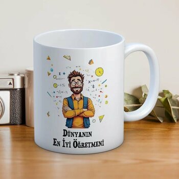 Dünyanın En İyi Öğretmenine Özel Öğretmenler Günü Hediyelik Baskılı Kupa Beyaz