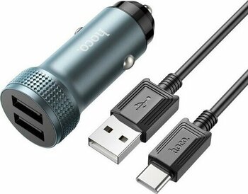 Hoco Z49 Çift USB Girişli Araç Şarj Başlık + USB To Type-C Kablo ALL-36344 - Siyah