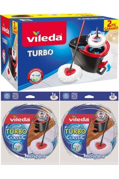 Vileda Turbo Pedallı Temizlik Seti (Komple Set)+ Turbo Yedek Mop Paspas Ucu Mikrofiber (2 Adet)