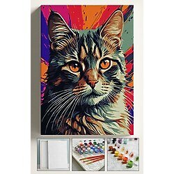 Sulepas Renkli Kedi Sayılarla Boyama Seti Numaralı Tuval Fırça Boya 40X50 Cm