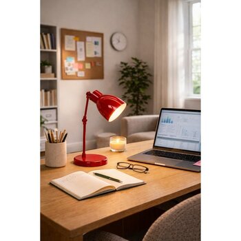 ARTILED Modern Endüstriyel Masa Lambası – Hareketli Metal Gövde – E27 Duy – Ofis & Çalışma Masası Lambası (3 Renk Seçenekli) - Bordo