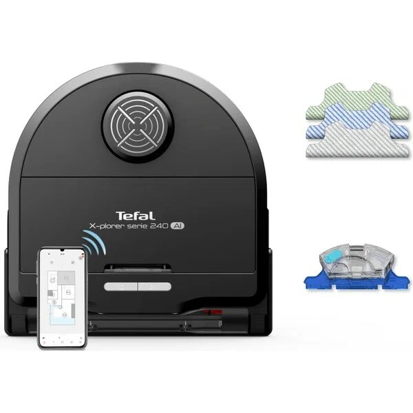 Tefal RG9675WH X-Plorer Serie 240 AI Siyah Mop Var 8000 Pa Süpürme ve Silme Robot Süpürge