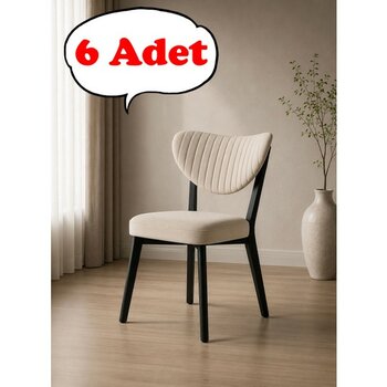 Teknor 6 Adet Elma Sandalye Modern Kadife Kapitone Sırtlı Mutfak Yemek Odası Balkon Kafe Sandalyesi 85 cm - Krem
