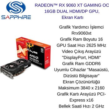 Sapphire Sapphıre Radeon™ Rx 9060 Xt Gamıng Oc 16GB Dual Hdmı/dp Gpu, Ekran Kartı + Kablolu Oyuncu Mouse Hediye - 16 GB DUAL