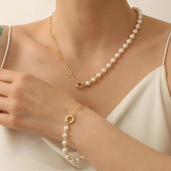 925 Ayar Gümüş Creamrose Tatlı Su İncisi Set-7.50mm