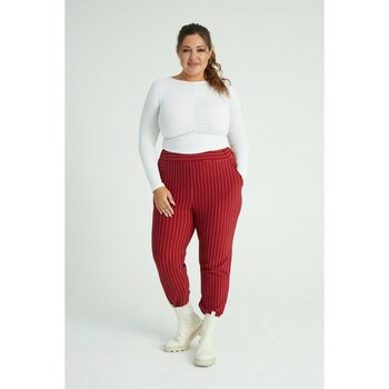 Mooi Kadın Bordo Beyaz Çizgili Esnek Krep Kumaş Pantolon - 52 - 54