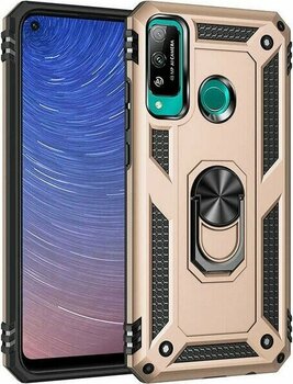 Tekno Grup Huawei P40 Lite E Kılıf Çift Katmanlı Yüzüklü Manyetik Vega Kapak + Tam Kaplayan 6D Nano Ekran Koruyucu Gold