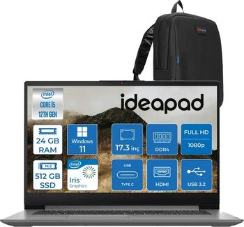 Lenovo Ideapad 3 17Iau7 Intel Core I5-1235U 24Gb 512Gb Ssd Windows 11 Home Intel Iris Xe Graphics Ips 17.3 Inç Fullhd 300Nıts Taşınabilir Bilgisayar 82Rl00cltxh17 + Zetta Çanta