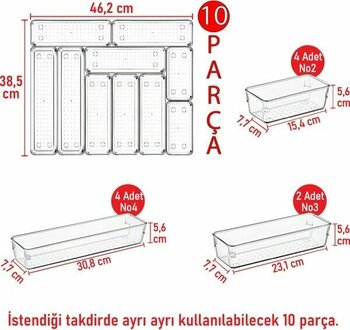 Color House 10'lu Set Modüler Kaşıklık Şeffaf Çekmece Içi Düzenleyici Mutfak Buzdolabı Organizer Düzenleyici Set