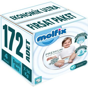 Molfix Premium Bebek Bezi Beden:4 7-14 kg Maxi 172 Adet Ekonomik Ultra Fırsat Paketi - 4 Beden (7 - 14 kg)
