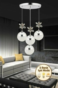Kelebek 4'lü Gümüş Sarkıt 3 Renk Kademeli Ledli Kristal Taşlı Modern LED Avize - Krom