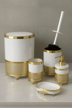 Zoe Home 5 Parça Lüks Wc Seti Altın Detaylı Modern Banyo Aksesuar Seti