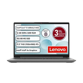 Lenovo Ideapad 3 17IAU7 Intel Core- I7-1255U 16 GB 512 GB SSD Freedos 17.3" Taşınabilir Bilgisayar
