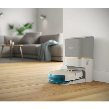 Philips Premium Homerun 7000 Serisi Islak ve Kuru Robot Süpürge Beyaz-Gri-Gold, Luciole Lambader Hediye - Beyaz